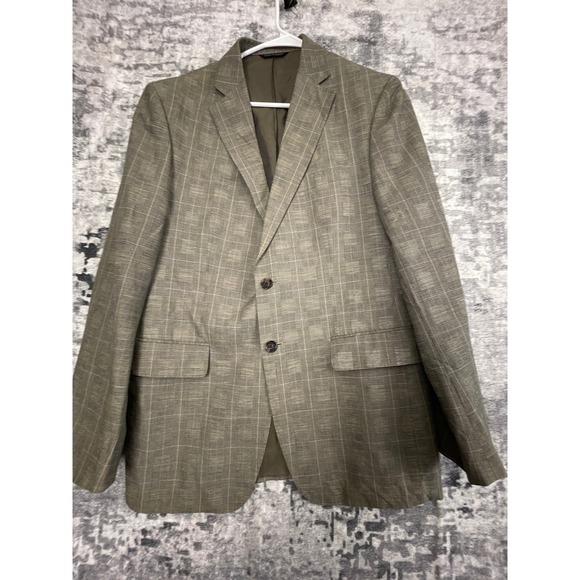 Banana Republic Modern Fit Blazer Mens 38R Linen Blend Tan Windowpane Sport Coat